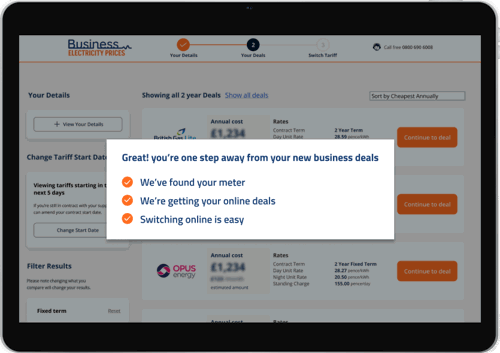 Tablet used to compare business electricity prices.