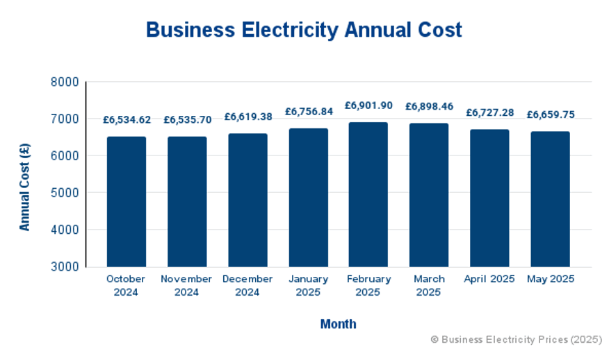 Business Electricity Annual Cost October 2024 to May 2025.