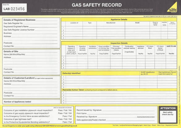 sample picture of gas safety certificate you should receive after a gas safety check.